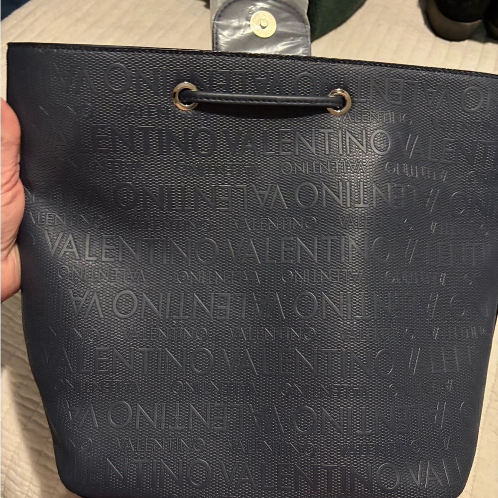 Valentino Navy Embossed Tote